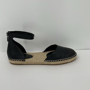Eileen Fisher Lala Espadrille sandal shoe black leather ankle strap flat new 7